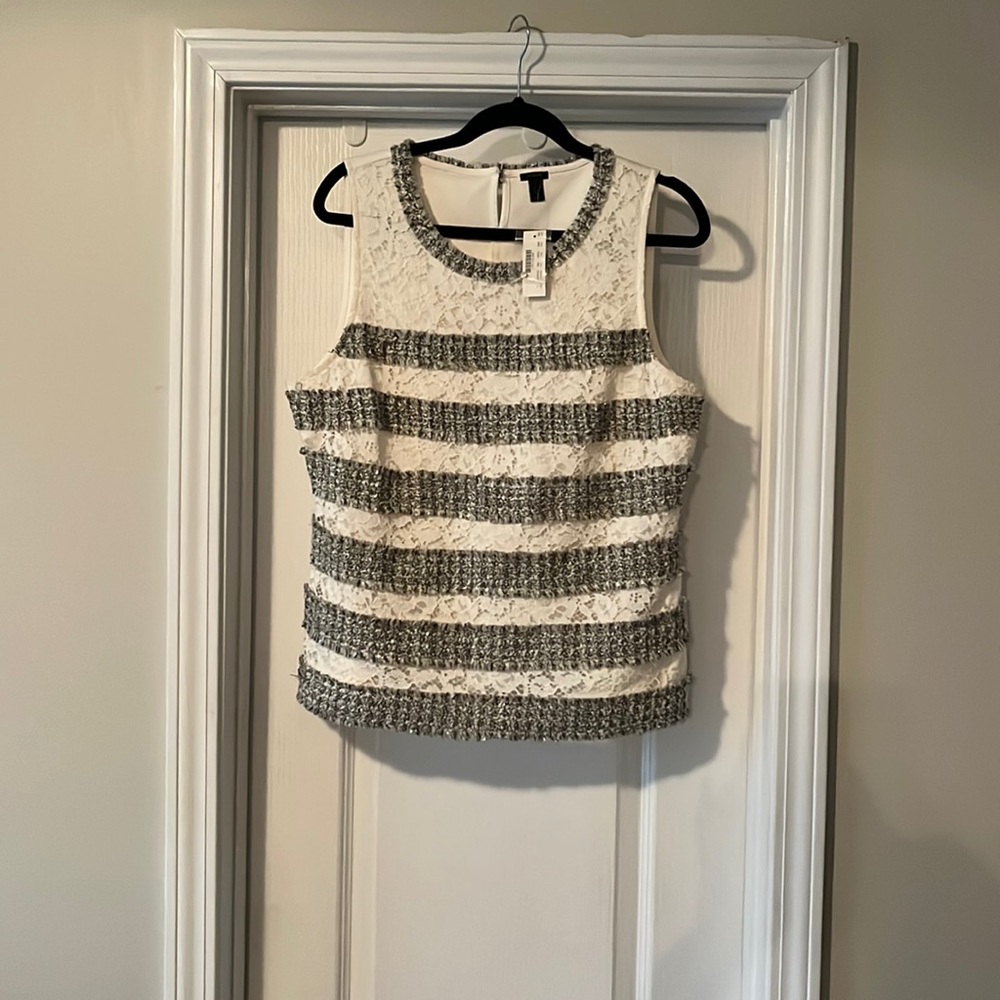 J. Crew cream sleeveless top.